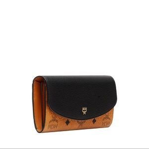 MCM Two Fold Wallet Colorblock Leather in Black